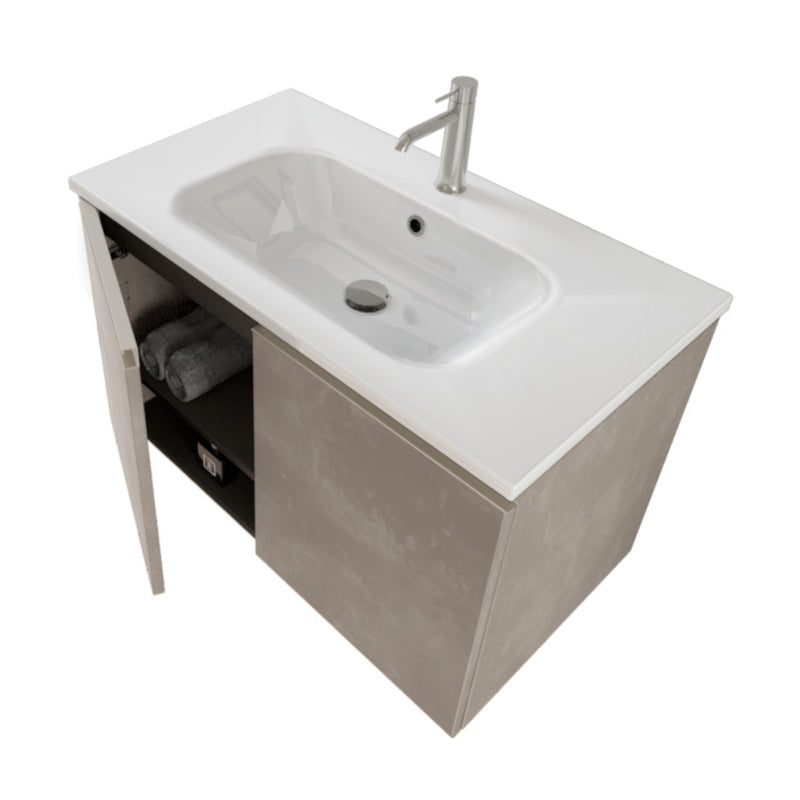 Mobile Bagno Sospeso 80 cm Lavabo e Specchio Bonussi Fenice Grigio-3