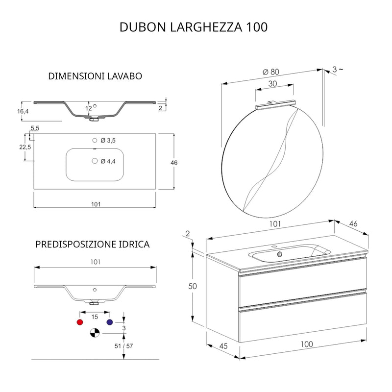 Mobile Bagno Sospeso 100 cm Lavabo e Specchio Bonussi Fenice Bianco Opaco-4