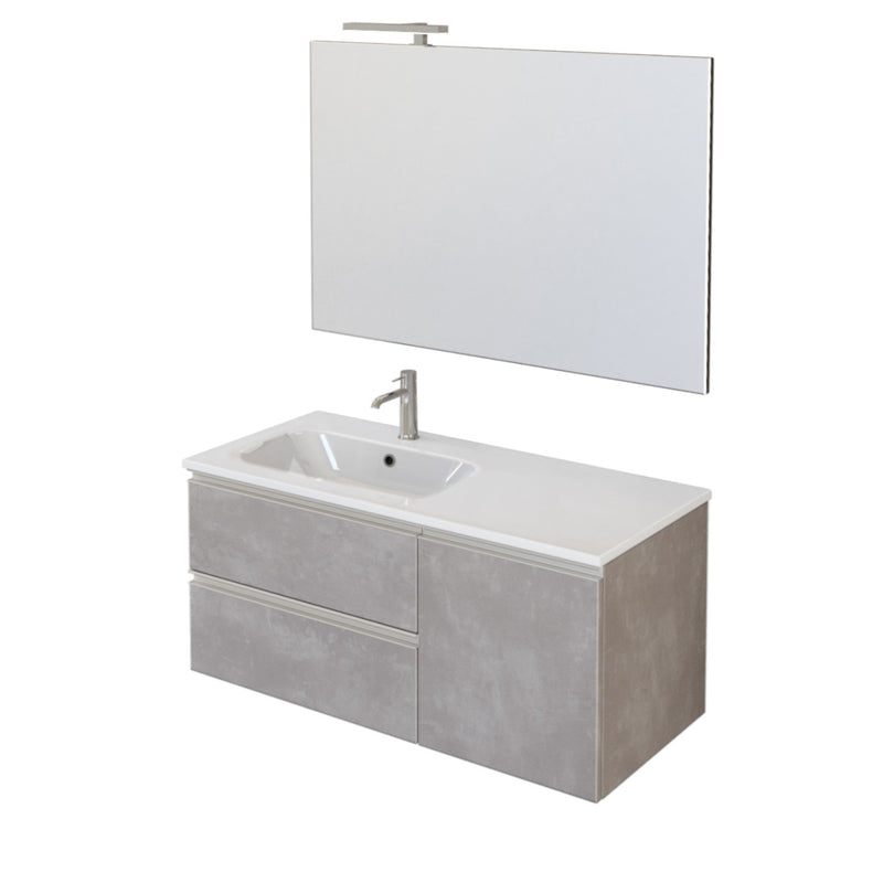 Mobile Bagno Sospeso 100 cm Lavabo e Specchio Bonussi Fenice Grigio-1