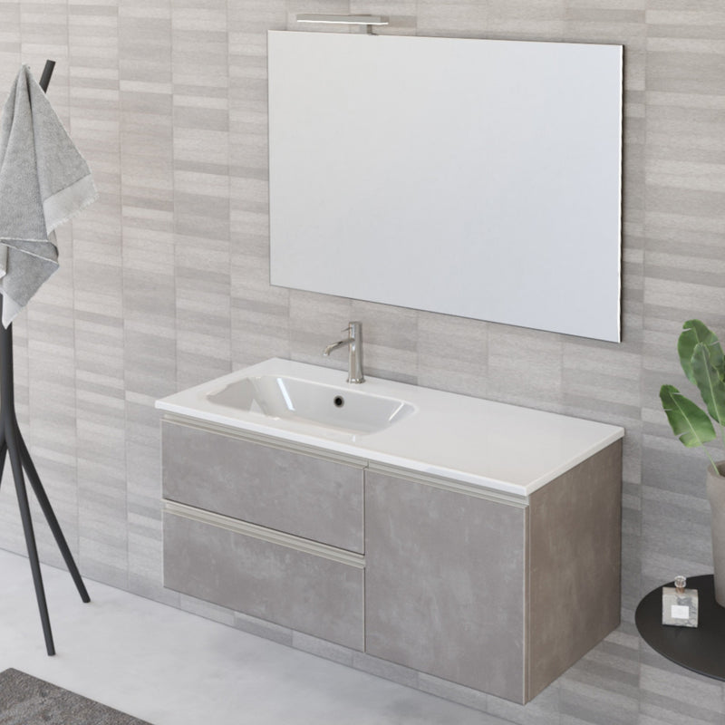 Mobile Bagno Sospeso 100 cm Lavabo e Specchio Bonussi Fenice Grigio-2