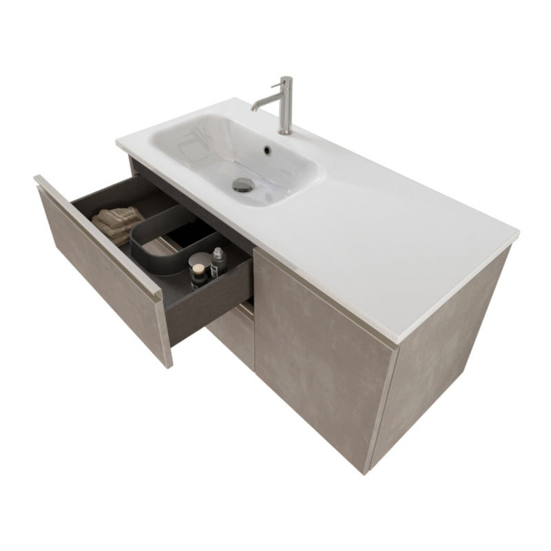 Mobile Bagno Sospeso 100 cm Lavabo e Specchio Bonussi Fenice Grigio-4