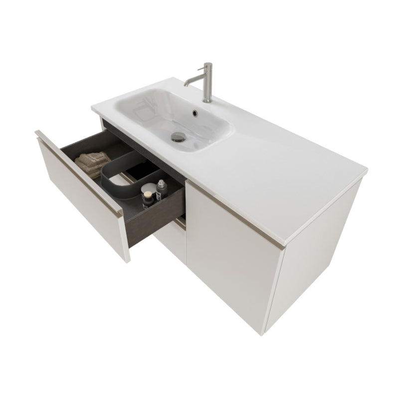 Mobile Bagno Sospeso 100 cm Lavabo e Specchio Bonussi Fenice Bianco Opaco-3