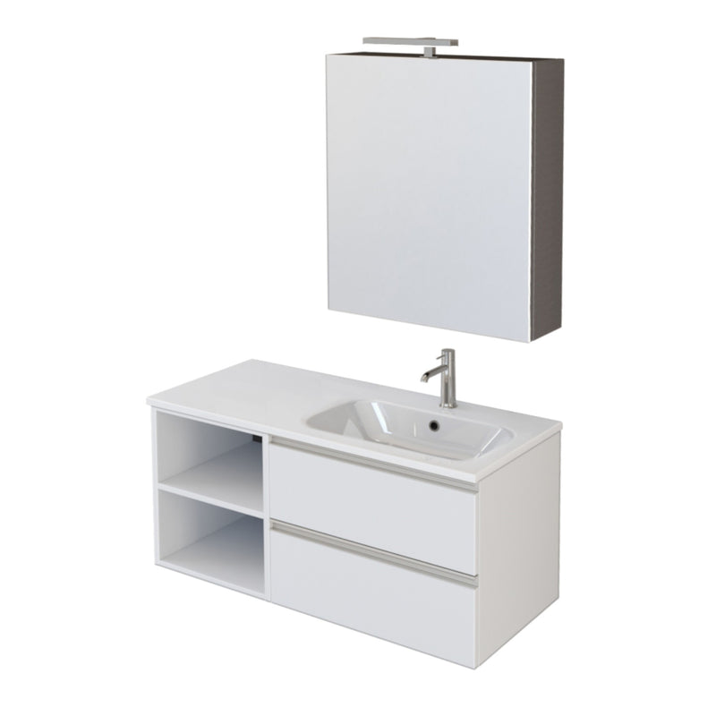 Mobile Bagno Sospeso 100 cm Lavabo e Specchio Bonussi Fenice Bianco Opaco-1