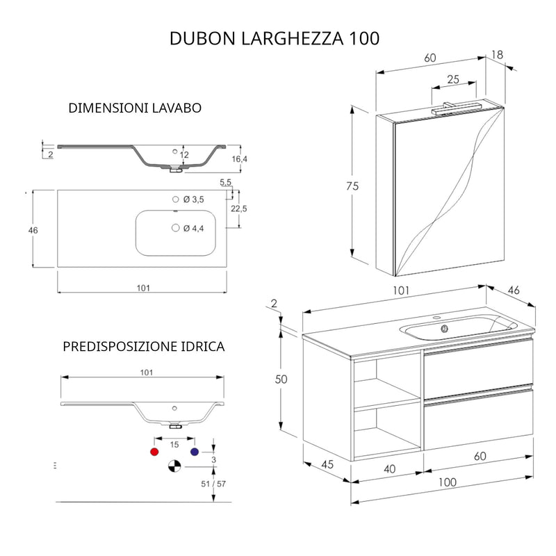 Mobile Bagno Sospeso 100 cm Lavabo e Specchio Bonussi Fenice Bianco Opaco-5