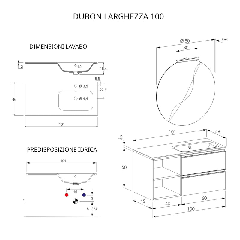 Mobile Bagno Sospeso 100 cm Lavabo e Specchio Bonussi Fenice Rovere Farnia-4