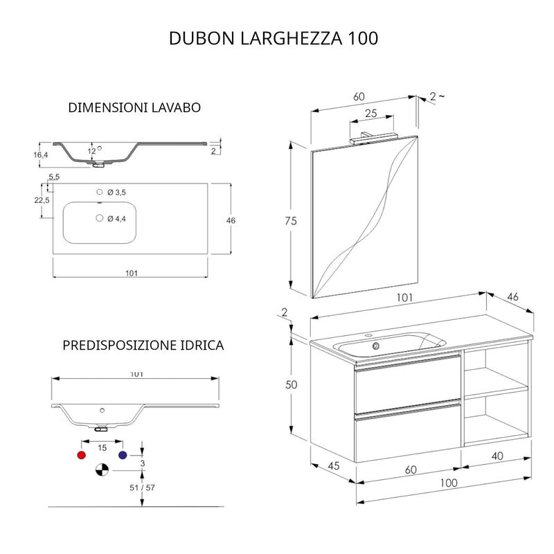 Mobile Bagno Sospeso 100 cm Lavabo e Specchio Bonussi Fenice Bianco Opaco –  acquista su Giordano Shop