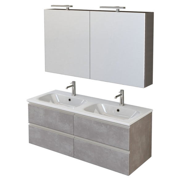 acquista Mobile Bagno Sospeso 120 cm Doppio Lavabo e Specchio Bonussi Fenice Grigio