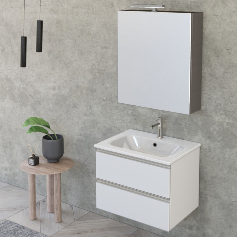 Mobile Bagno Sospeso 60 cm Lavabo e Specchio Bonussi Fenice Bianco Opaco-2