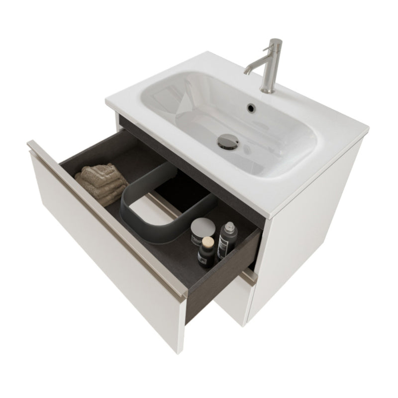 Mobile Bagno Sospeso 60 cm Lavabo e Specchio Bonussi Fenice Bianco Opaco-3