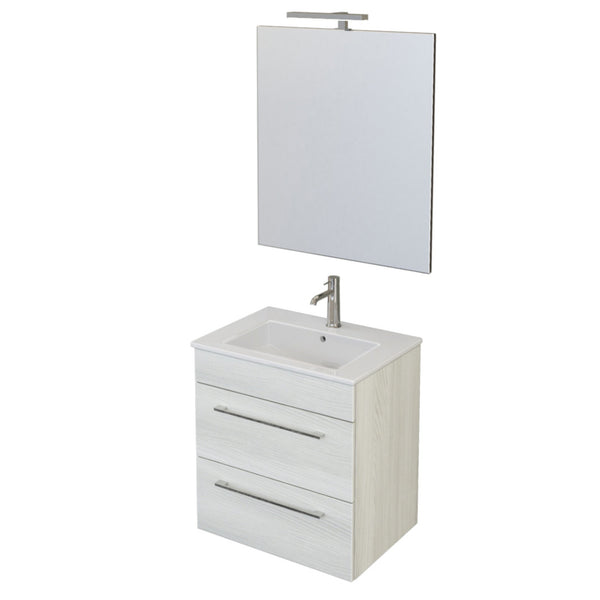 Mobile Bagno Sospeso 55 cm Lavabo e Specchio Bonussi Tucano Olmo Bianco sconto