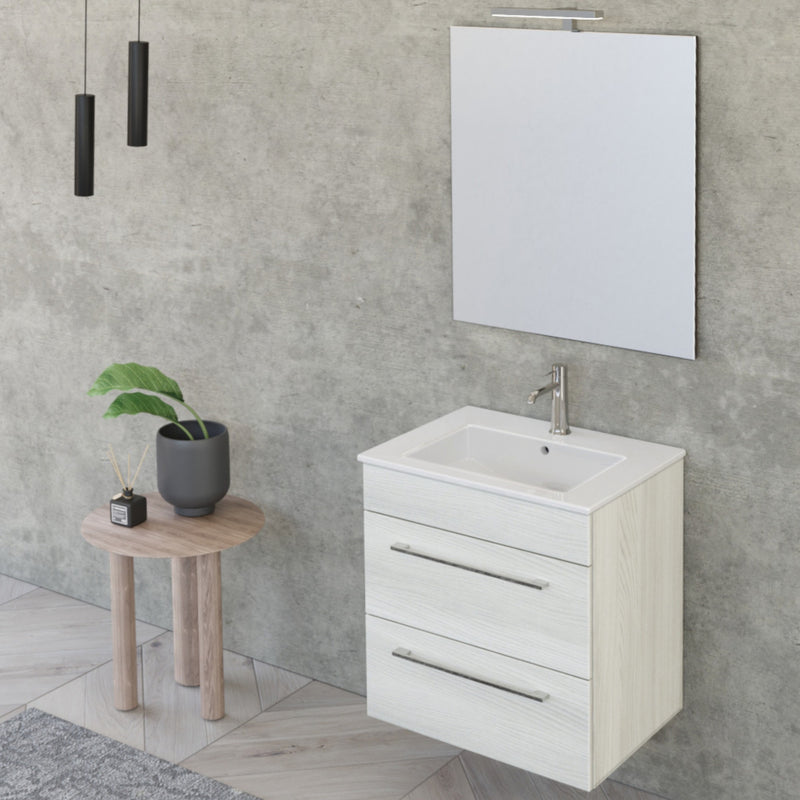 Mobile Bagno Sospeso 55 cm Lavabo e Specchio Bonussi Tucano Olmo Bianco-3