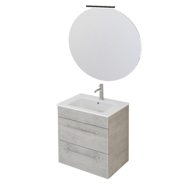 Mobile Bagno Sospeso 55 cm Lavabo e Specchio Bonussi Tucano Cemento Effetto Legno sconto