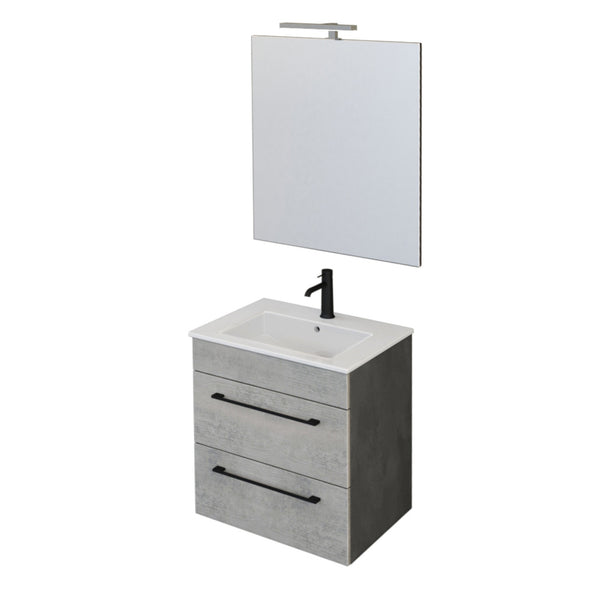 acquista Mobile Bagno Sospeso 55 cm Lavabo e Specchio Bonussi Tucano Grigio Effetto Cemento