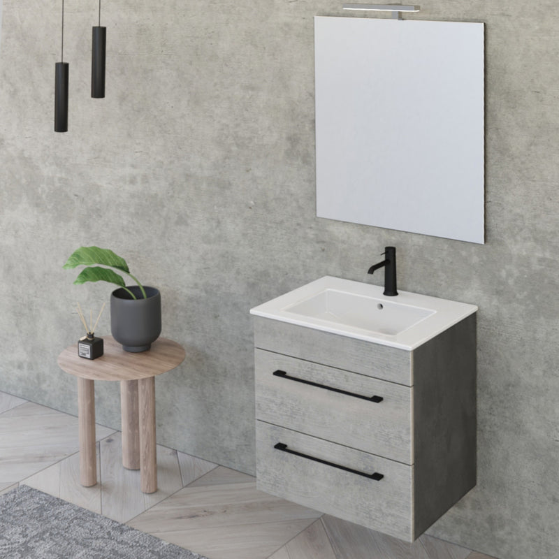 Mobile Bagno Sospeso 55 cm Lavabo e Specchio Bonussi Tucano Grigio Effetto Cemento-2