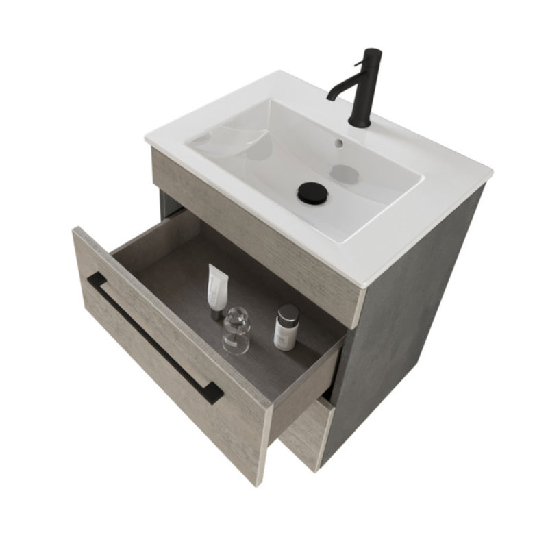 Mobile Bagno Sospeso 55 cm Lavabo e Specchio Bonussi Tucano Grigio Effetto Cemento-3