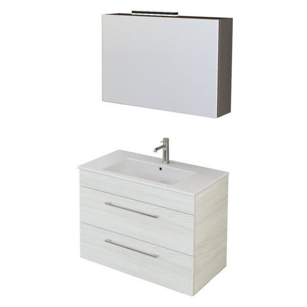 acquista Mobile Bagno Sospeso 80 cm Lavabo e Specchio Bonussi Tucano Olmo Bianco