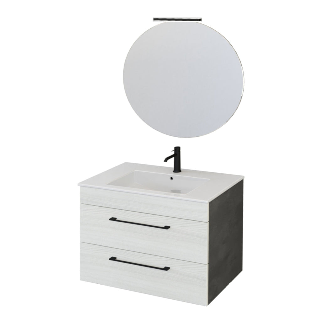 Mobile bagno sospeso 55 cm Smart olmo con lavabo e specchio