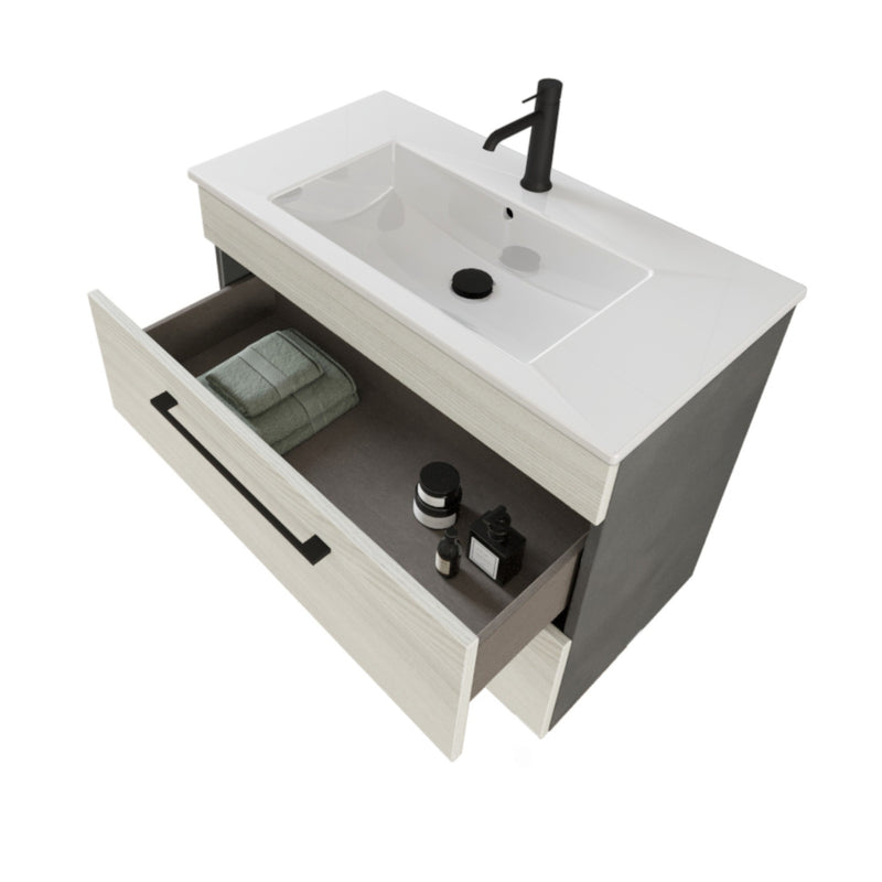 Mobile Bagno Sospeso 80 cm Lavabo e Specchio Bonussi Tucano Olmo