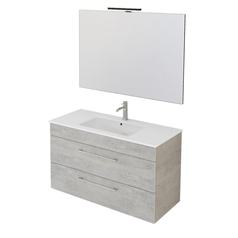 Mobile Bagno Sospeso 100 cm Lavabo e Specchio Bonussi Tucano Cemento Effetto Legno-1