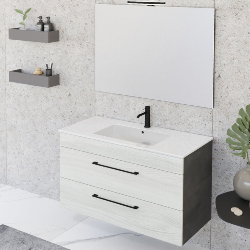 Mobile bagno nero 100 cm lavabo e colonna inclusi – Lise