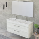 Mobile Bagno Sospeso 118 cm Doppio Lavabo e Specchio Bonussi Tucano Olmo Bianco-2