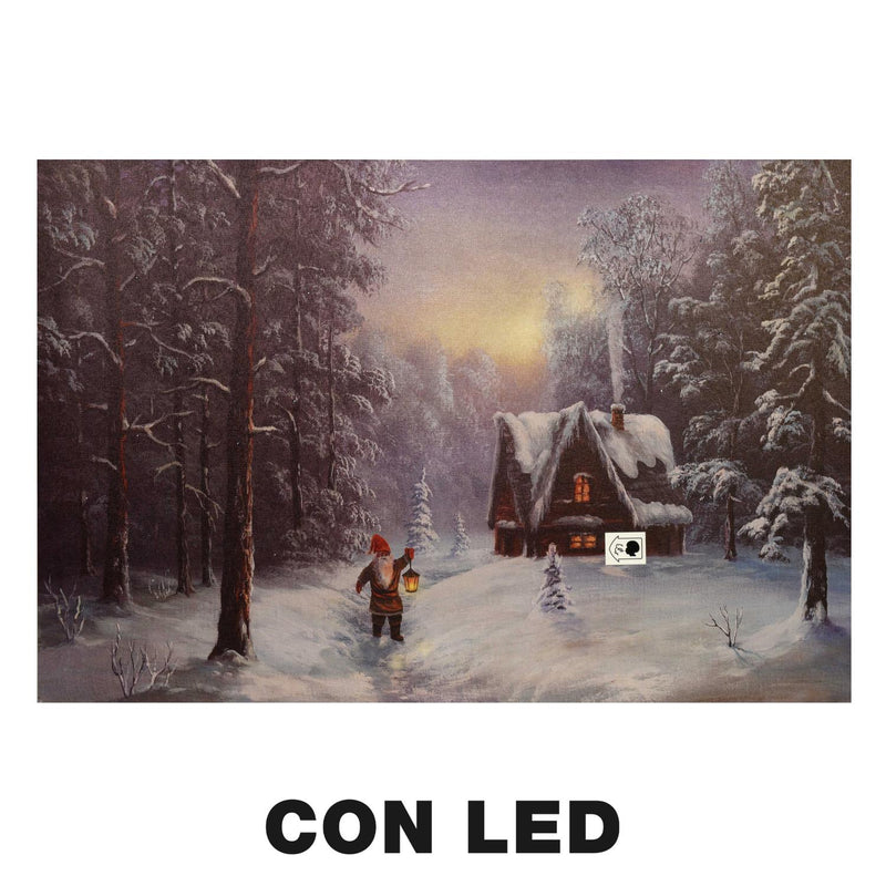 Quadro con led legno casa innevata multicolor rettangolare cm 60x40xh1,8-2