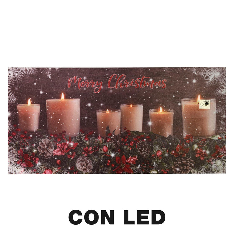 Quadro con led legno candele multicolor rettangolare cm 60x30xh1,8-2