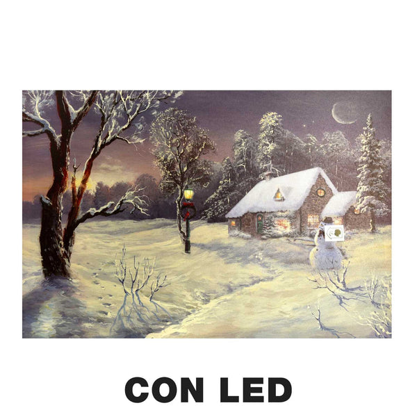 sconto Quadro con led legno casa innevata multicolor rettangolare cm 60x40xh1,8