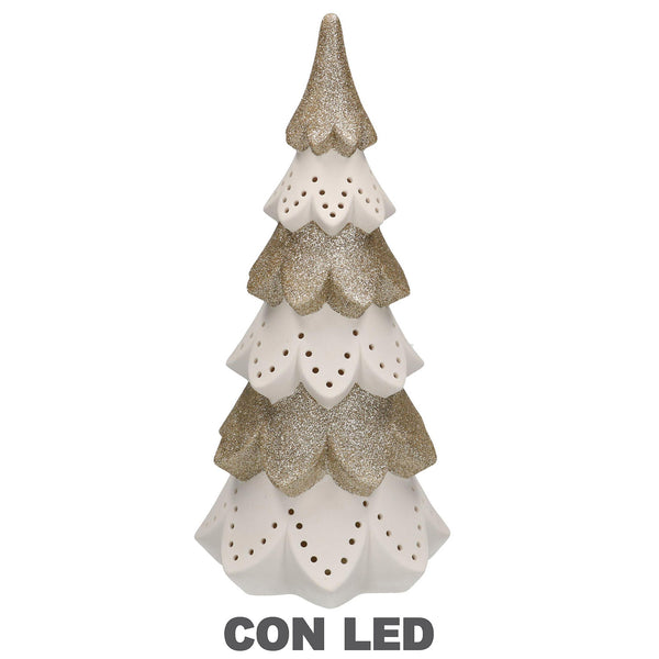 online Albero di Natale in ceramica bianco oro con Led cm Ø14xh29