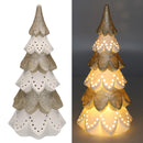 Albero di Natale in ceramica bianco oro con Led cm Ø14xh29-2