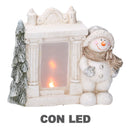 Camino in Resina con Led e pupazzo di neve bianco cm 27x12xh23-1