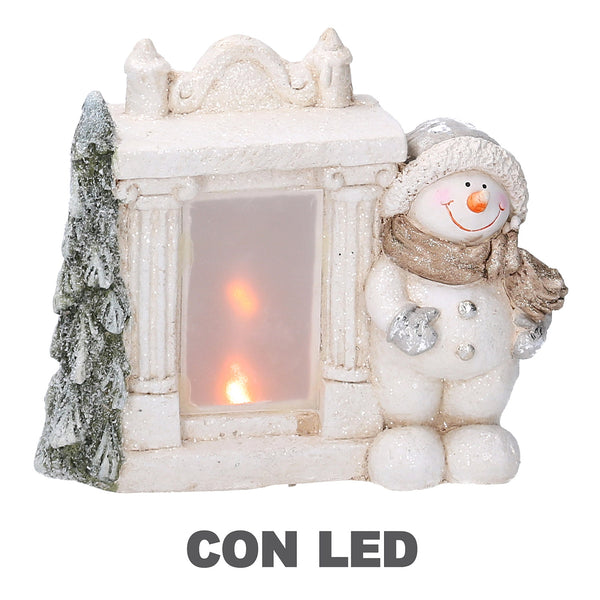 Camino in Resina con Led e pupazzo di neve bianco cm 27x12xh23 prezzo