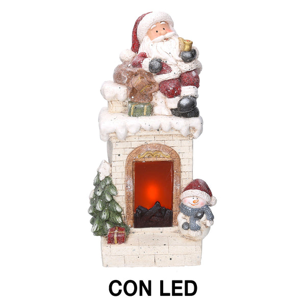 Camino in Resina con Led e babbo natale bianco cm 27,5x23xh51 online