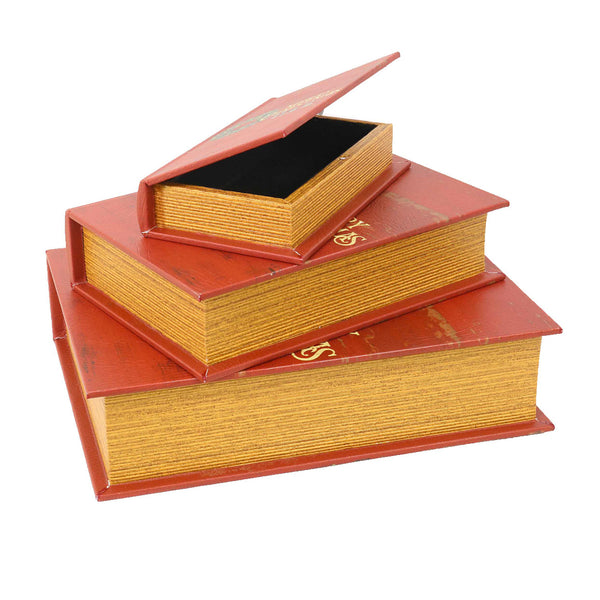 Set 3 Scatole libro in Similpelle rosso ghirlanda sconto