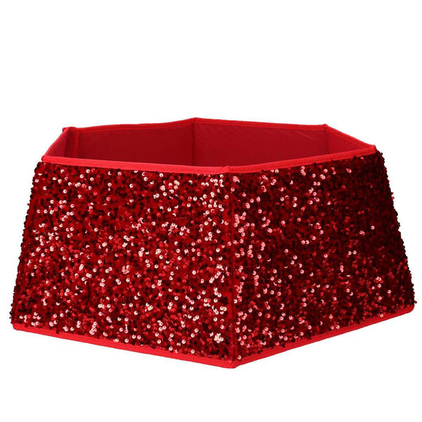 prezzo Copri base albero tessuto pieghevole rosso double face esagonale glitter cm Ø68xh25