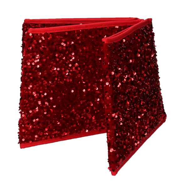 Copri base albero tessuto pieghevole rosso double face esagonale glitter cm Ø68xh25-3