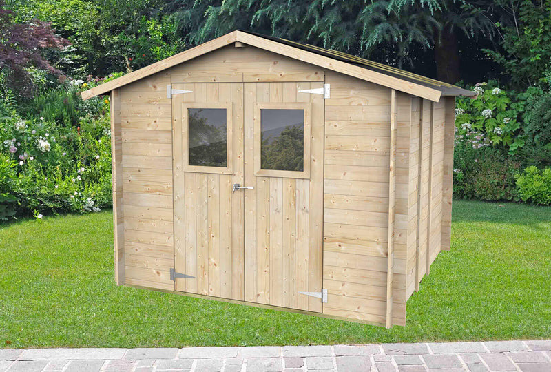 Casetta Box da Giardino per Attrezzi 248x248 cm con Porta Doppia Finestrata in Legno Naturale-2