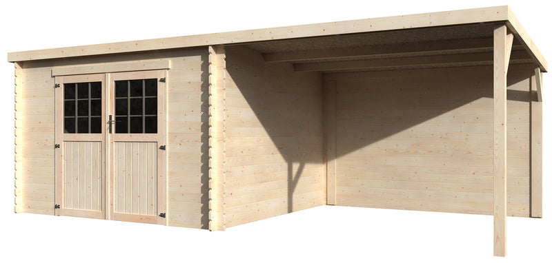 Casetta Box da Giardino per Attrezzi 6,10x3m Senza Pavimento con Tettoia in Legno Abete 28mm Eden-1