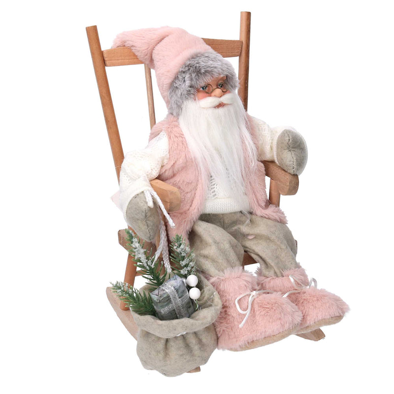 Babbo natale in tessuto su sedia rosa cm xh30-1