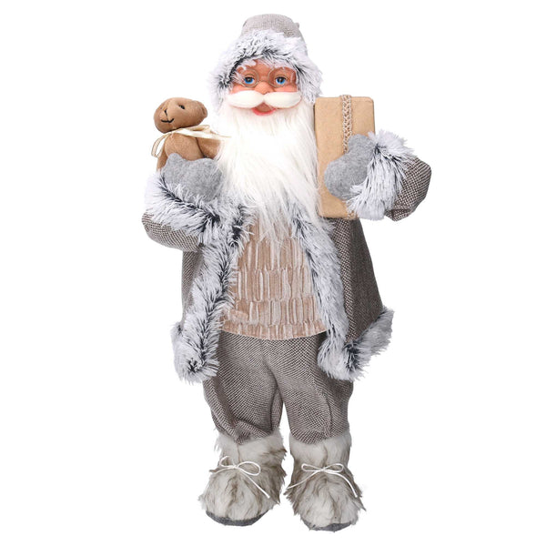 sconto Babbo natale in tessuto grigio e beige cm xh60