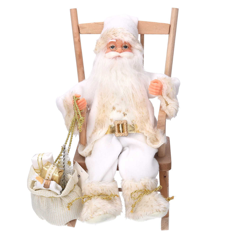 Babbo natale in tessuto su sedia bianco e oro cm xh30-3