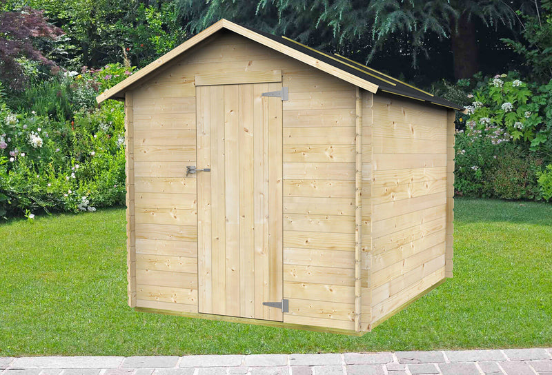 Casetta Box da Giardino per Attrezzi 178x218 cm con Porta Singola Cieca in Legno Naturale-2