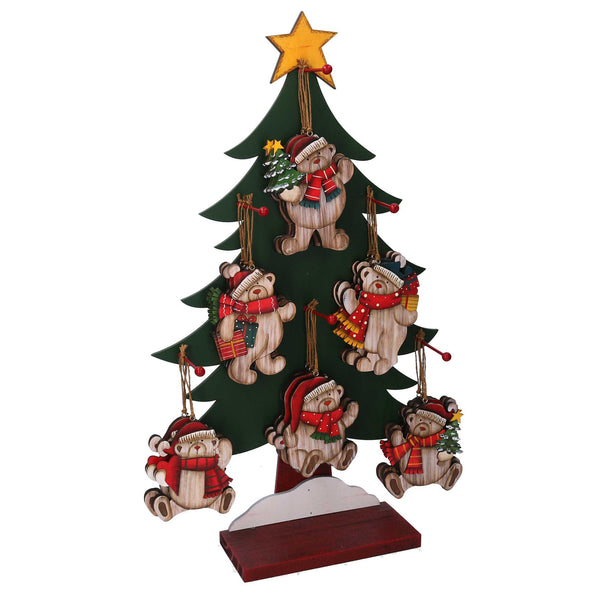 acquista Albero espositore legno c/36 decorazioni base rettangolare cm 34x12xh59