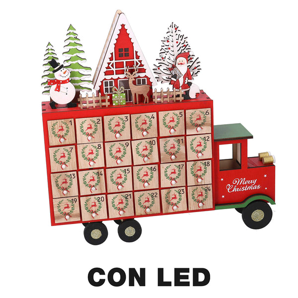 sconto Calendario dell'Avvento in Legno con Led furgone rosso cm 32x7xh32