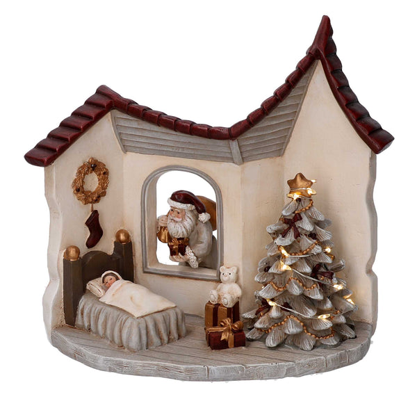 Statua resina casetta babbo natale grigio con led cm 18x11xh17 online