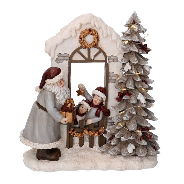 Statua resina babbo natale e bambini grigio con led cm 22x9,5xh22,5 prezzo