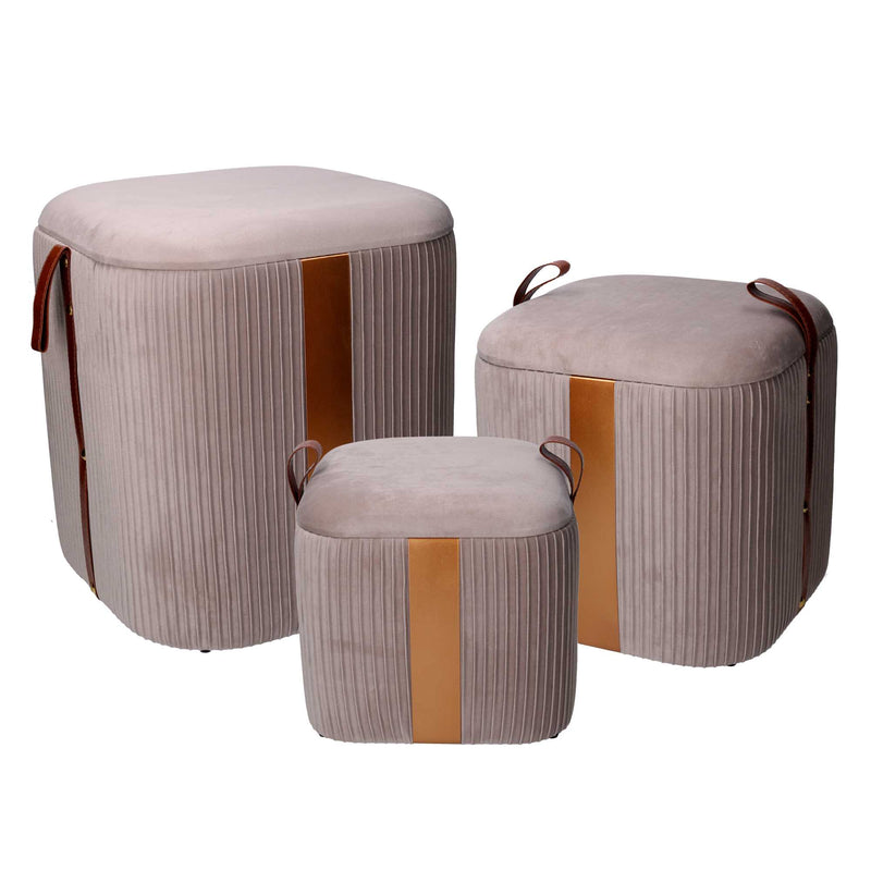 Set 3 Pouf Contenitore in Tessuto Velluto Grigio – acquista su