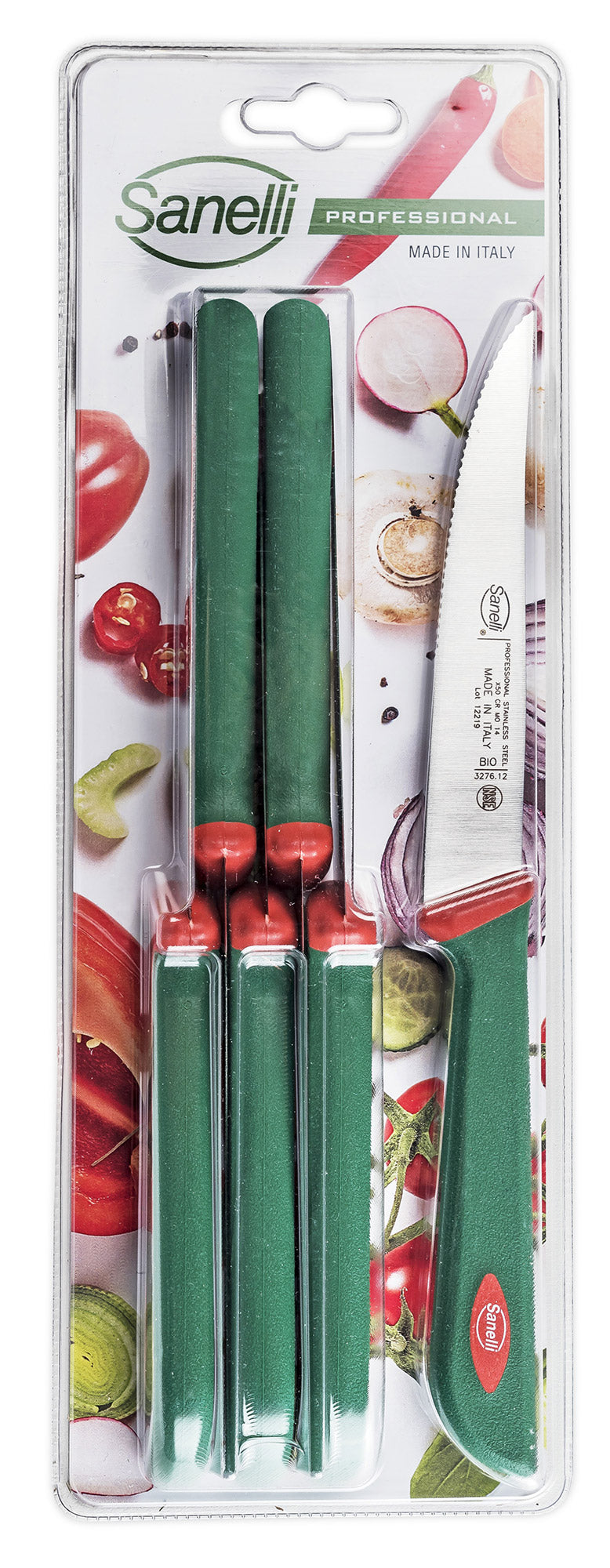 Set 6 Coltelli Costata per Bistecca Lama 12 cm Sanelli Premana Verde/Rosso-1