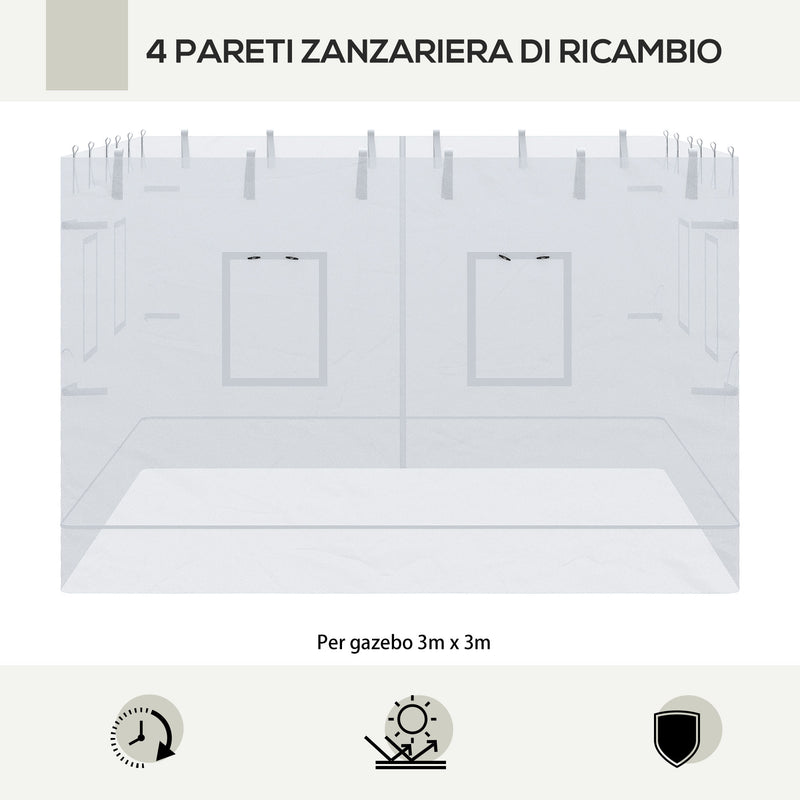 Pareti per Gazebo 3 Pezzi 300x195 cm in Rete di Nylon Bianco-4