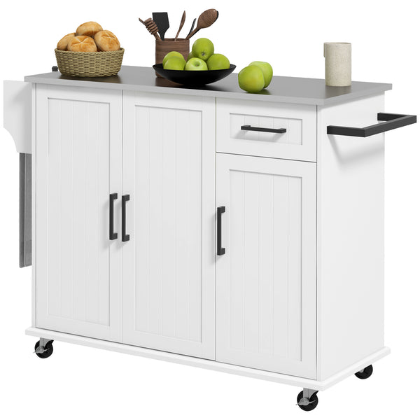 Carrello Isola da Cucina 128x45,5x91,5 cm in MDF e Acciaio Inox Bianco sconto